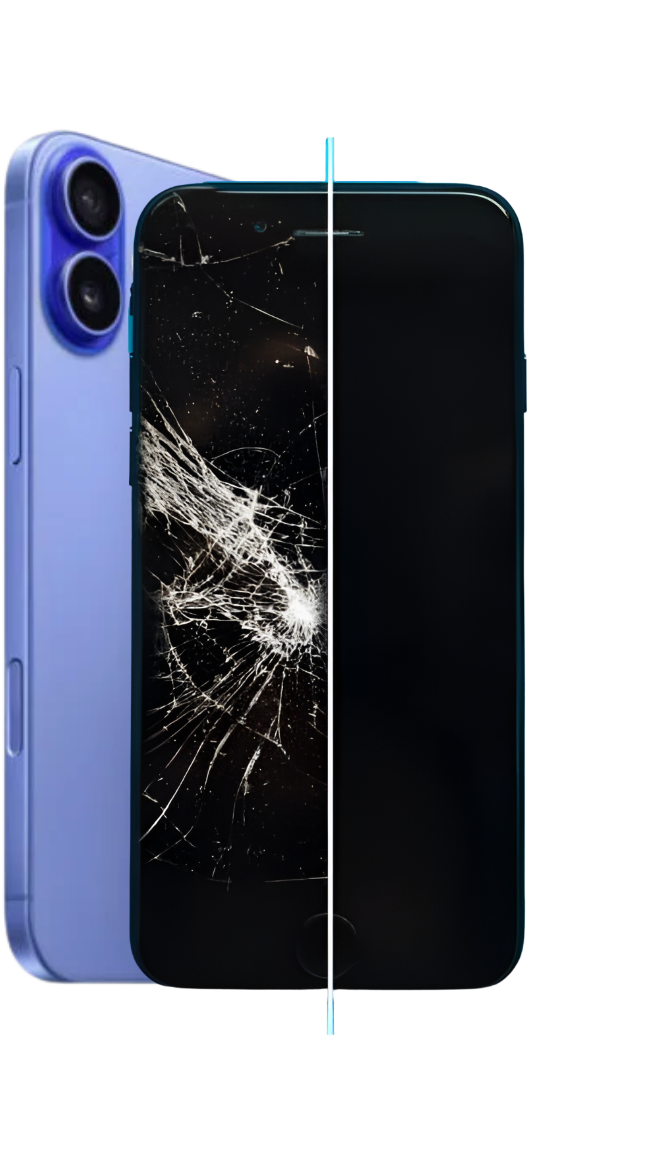 Comparativo visual de iPhone antes e depois do reparo de tela